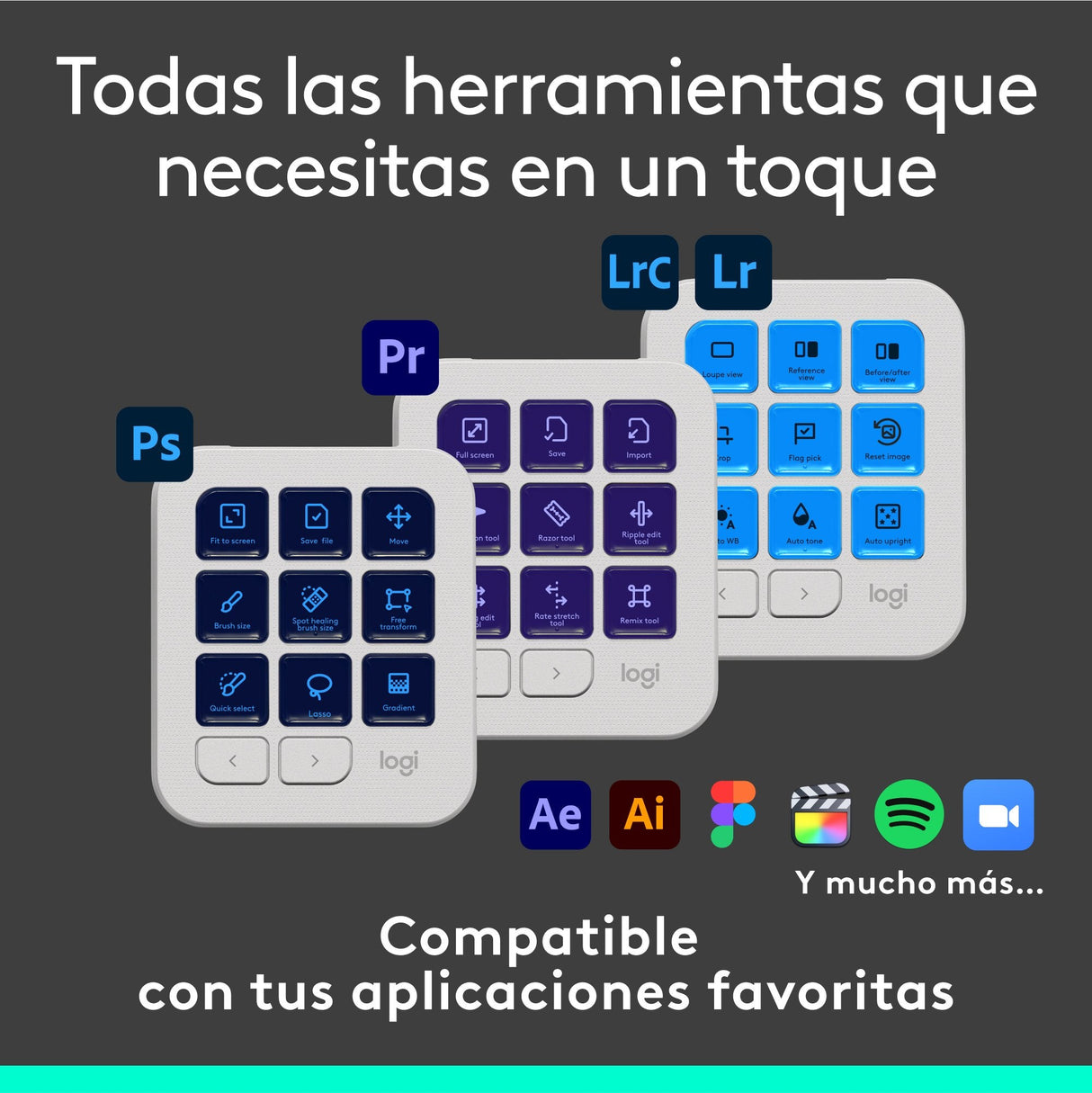Logitech Master Series Mx Creative Console Conjunto De Teclado Y Teclado De Marcación Retroiluminación Usb-C Gris Pálido