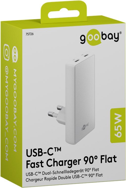 Cargador Rápido Goobay Usb-C Pd Gan 90° Dual 65 W (Blanco, 65 Watt) 75726