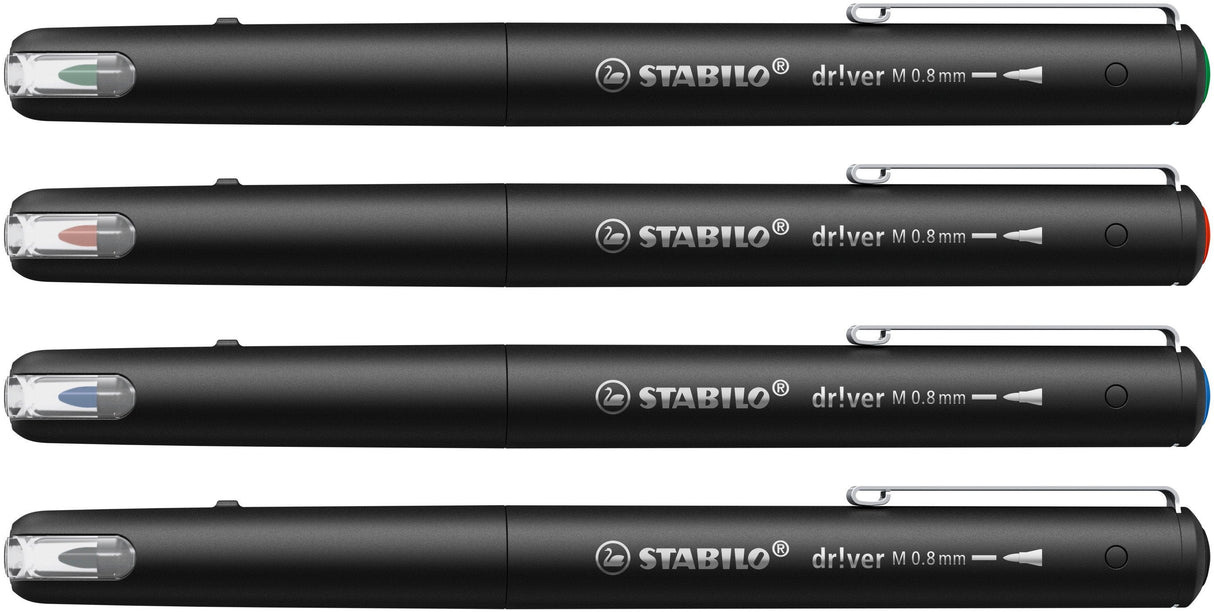 Stabilo Dr!Ver Pack De 4 Rotuladores De Punta Media 0.8mm - Tinta A Prueba De Manchas, Inodora Y Con Base Al Agua -