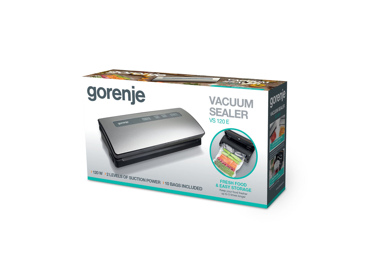 Envasadora Al Vacío Gorenje Vs120e, Automática, Potencia 120 W, Incluye 10 Bolsas, Acero Inoxidable
