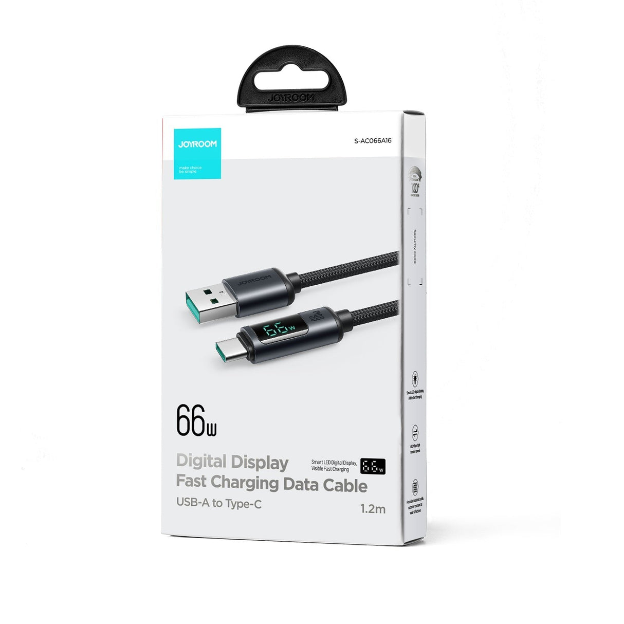 Joyroom Cable Prism Series 66?W Usb-A A Usb-C 1,2?M Con Pantalla Led (Negro)