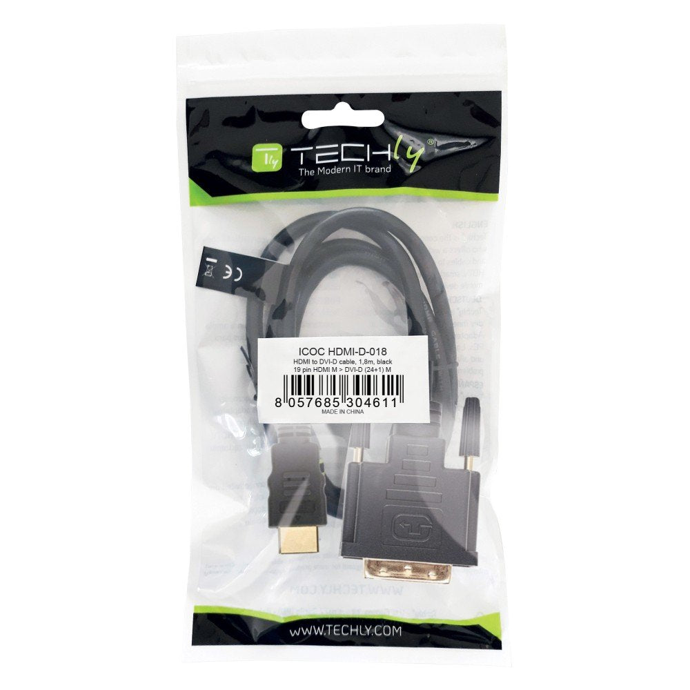 Cable Techly 1.8m Hdmi - Dvi-D M/M 1,8 M Negro