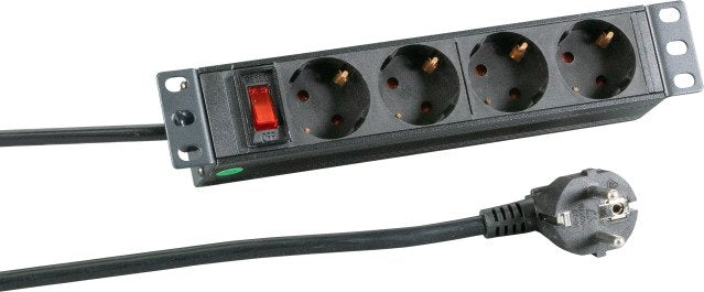Allnet 10\"Zbh. Meckdosenleime, 4xdosen(Cee7)->1xmecker(Cee7), Schalter,