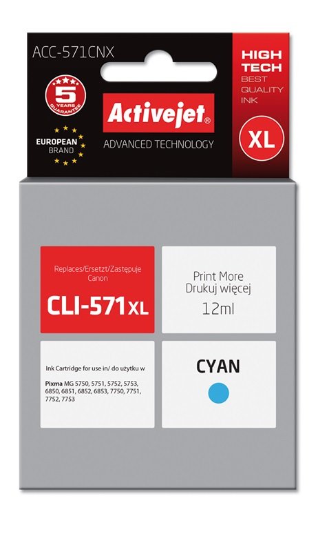 Tinta Activejet Acc-571cnx (Reemplazo Para Canon Cli-571c Xl - Supreme - 12 Ml - Cyan