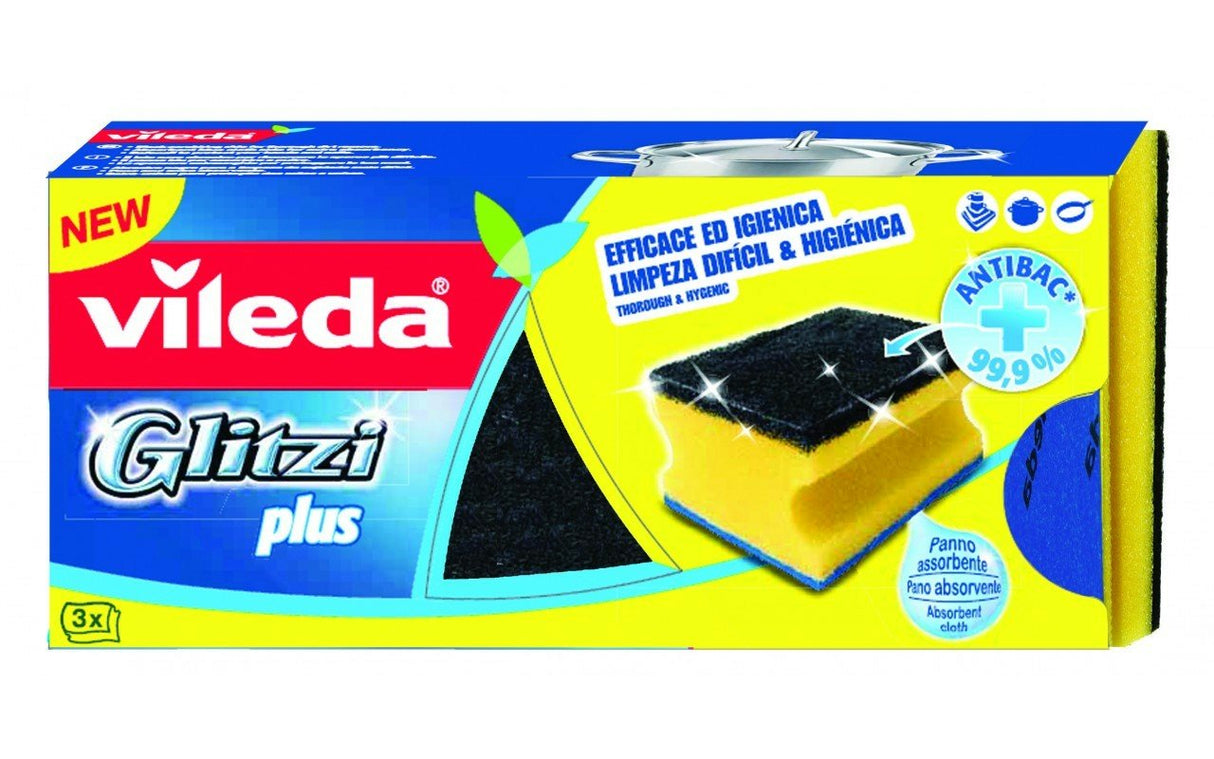 EAN 4003790001444 - Vileda 139787 esponja Rectangular Fibra Negro, Azul, Amarillo 3 pieza(s) imagen 1