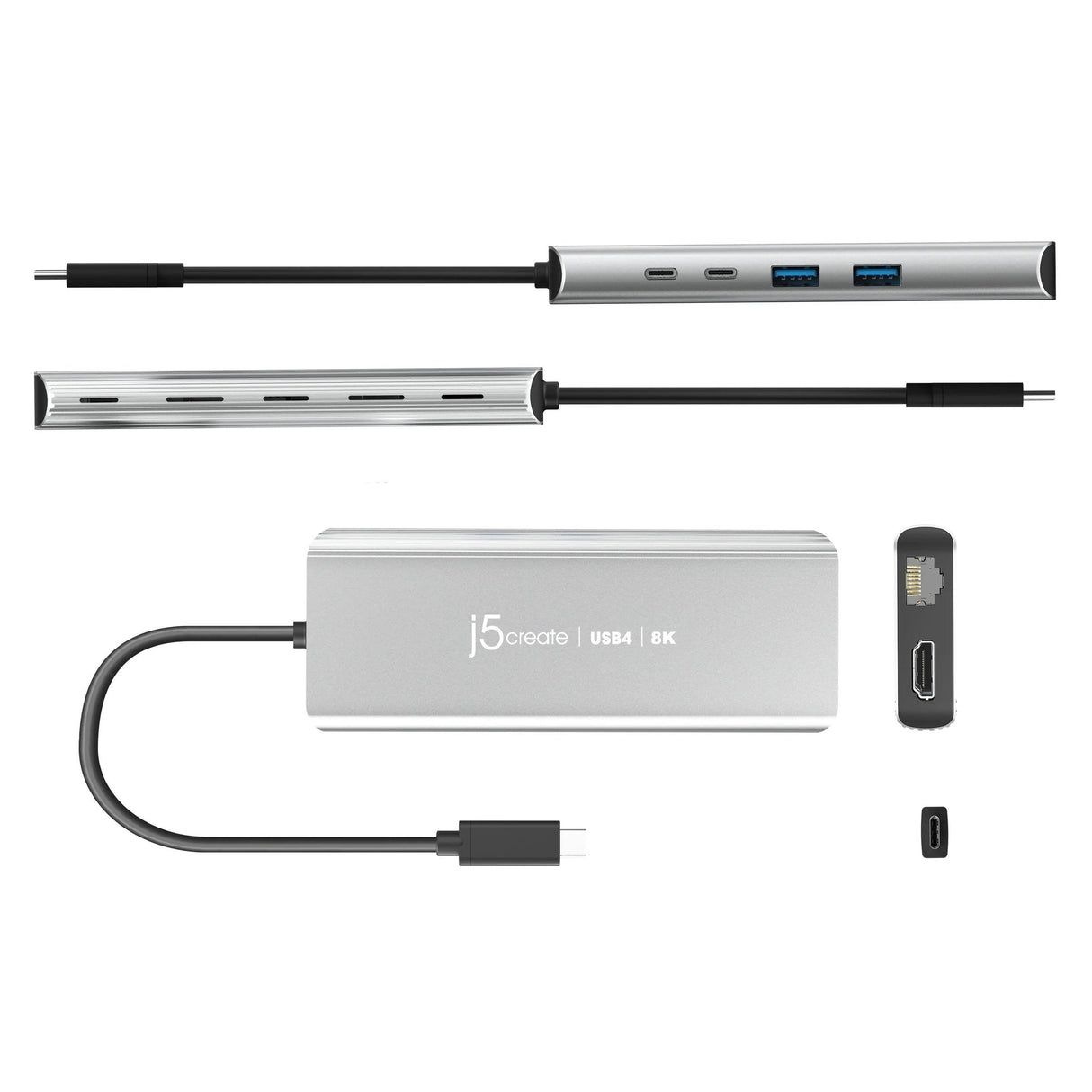 Estación De Conexión Hub Multipuerto J5create Usb4 8k 1x8k Hdmi/2xusb3.2/2xusb-C/Rj45 2.5g Plata Jcd403-N