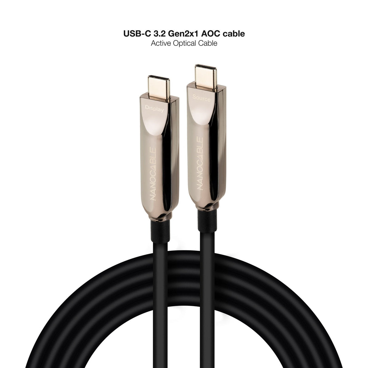 Cable Usb 3.2 Tipo-C Aoc Nanocable 10.01.4605 Usb Tipo-C Macho Usb Tipo-C Macho Hasta 60w 10gbps 5m Negro