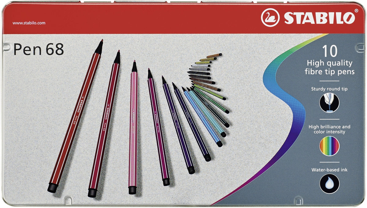 Stabilo Pen 68 Arty Caja Metalica De 10 Rotuladores - Punta De Fibra - Trazo De 1mm Aprox. - Tinta A Base De Agua -