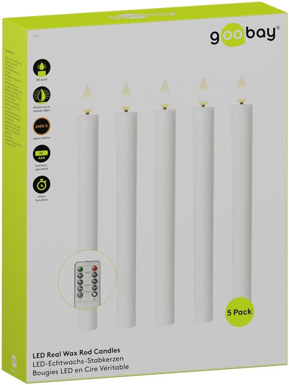 Juego De 5 Velas Led De Cera Auténtica, Blancas, Con Mando A Distancia.
Con Mando A Distancia,