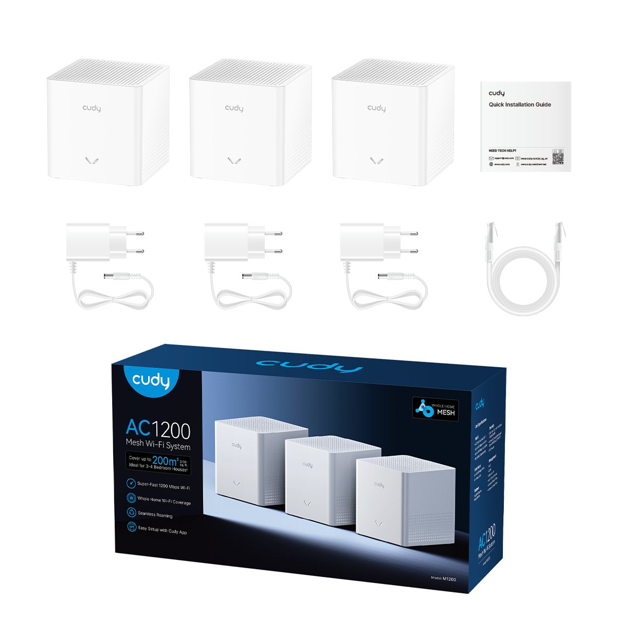 EAN 6971690792770 - Cudy AC1200 Mesh Wi-Fi System, M1200 2.0, 3-Pack Doble banda (2,4 GHz / 5 GHz) Wi-Fi 5 (802.11ac) Blanco imagen 3