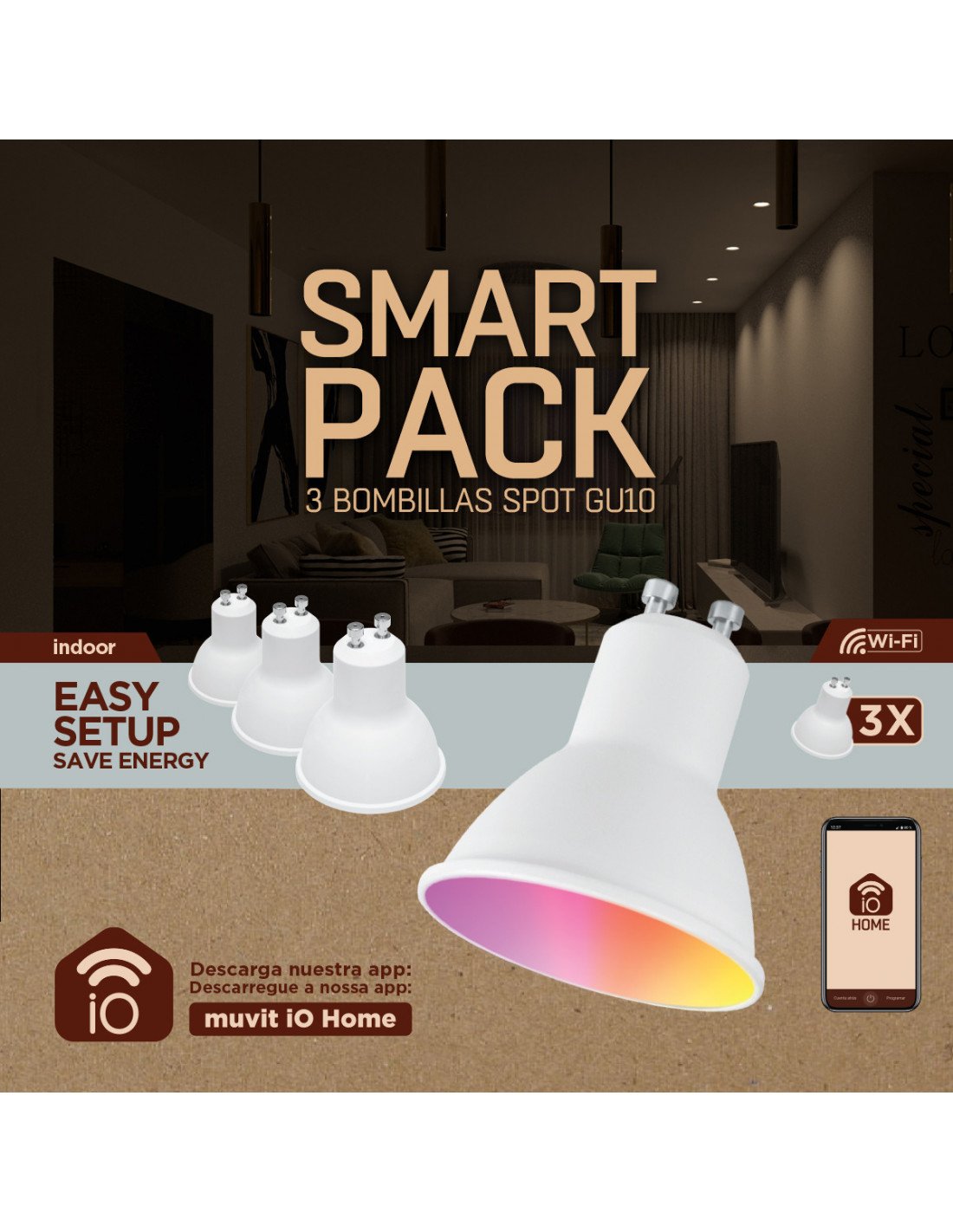 Bombilla Led Inteligente Muvit Io Miopak006 Casquillo Gu10 5.5w 400 Lúmenes 2700k-6500k Pack De 3 Uds