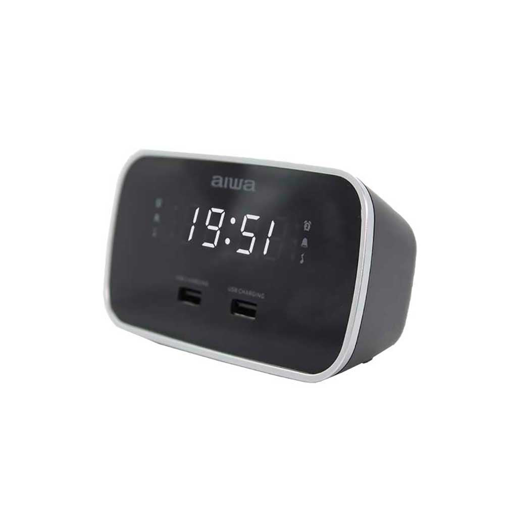 Reloj Despertador Con Radio Aiwa Cru-19 Black 2 Puertos Usb De Carga 5v 2.4a