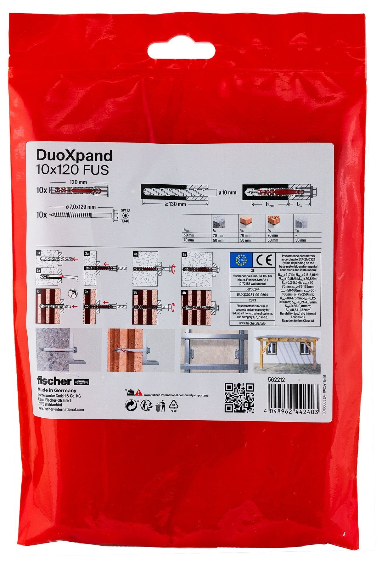 Tacos De Expansión Duoxpand Fus Ø10 X 120 Mm + Tornillos Ø7 X 129 Mm, Bolsa 10 Uds