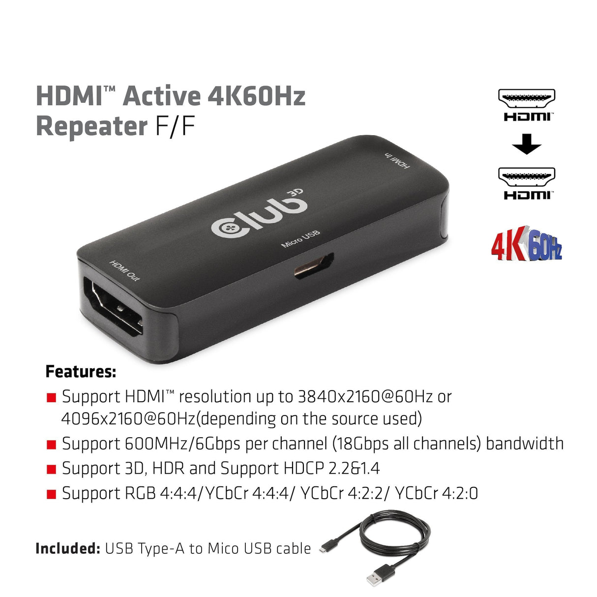 Club3d Repetidor Hdmi > Hdmi 4k60hz Aktiv H H Retail