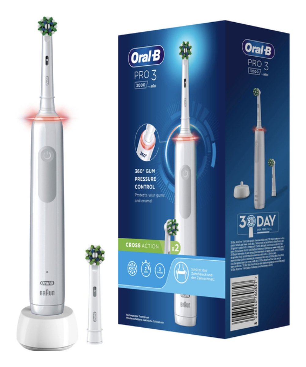 Braun Oral-B Pro 3 3000 Crossaction, Cepillo Dental Eléctrico Pro 3 3000 Cross Action Wh