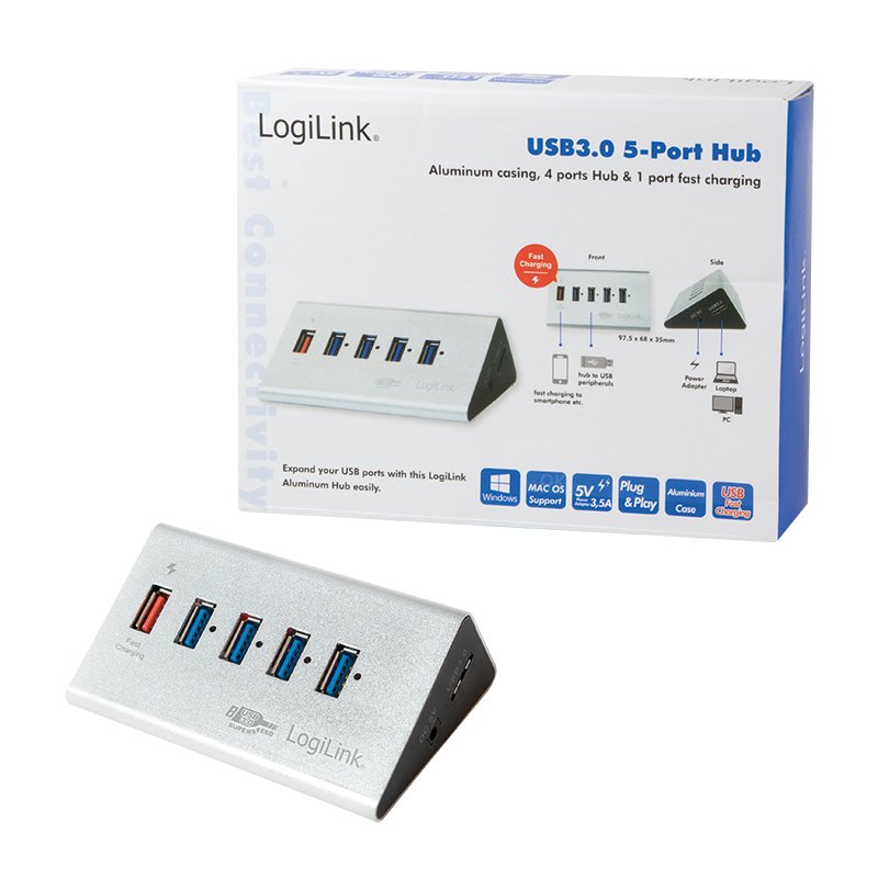 Logilink Ua0227 Hub De Interfaz Usb 3.2 Gen 1 (3.1 Gen 1) Micro-B 5000 Mbit/S Negro