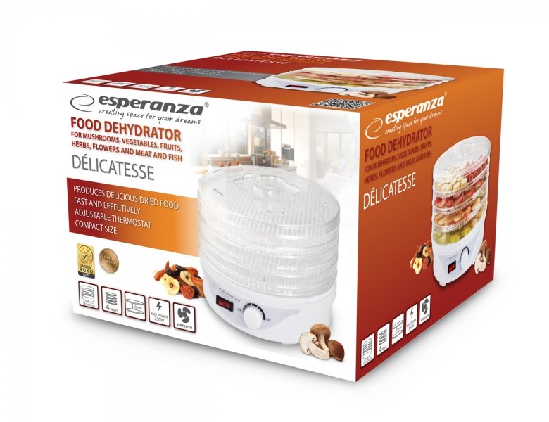 EAN 5901299949825 - Esperanza EKD003 deshidratador de alimentos Transparente, Blanco 250 W imagen 3