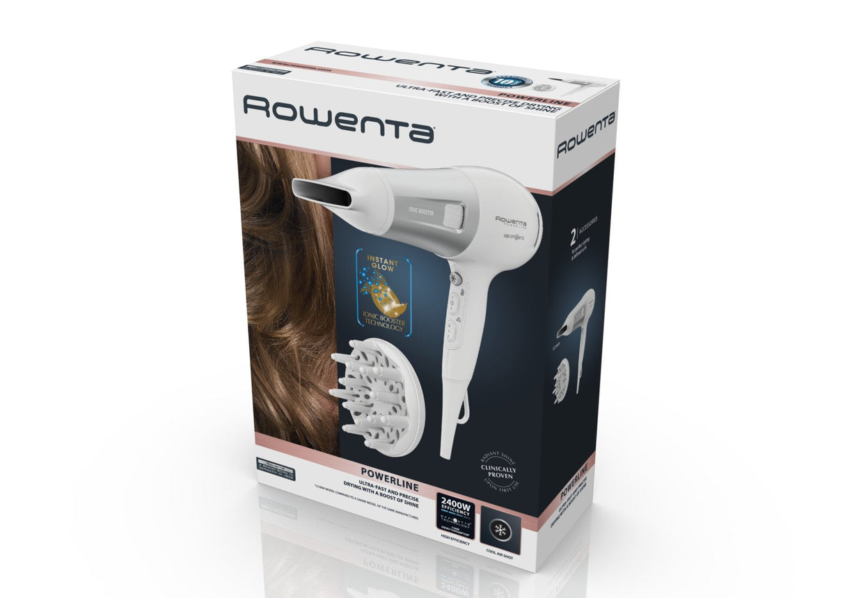 Secador De Pelo Powerline Rowenta Cv5930f0 6 Configuraciones De Velocidad / Temperatura - Blanco Y Plateado