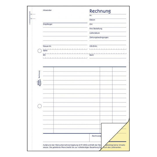 Avery Zweckform Formularbuch Rechnung Para Kleinunternehmer Sin Mwst.-Ausweis Din A5 2x 40 - Material De Oficina - A5