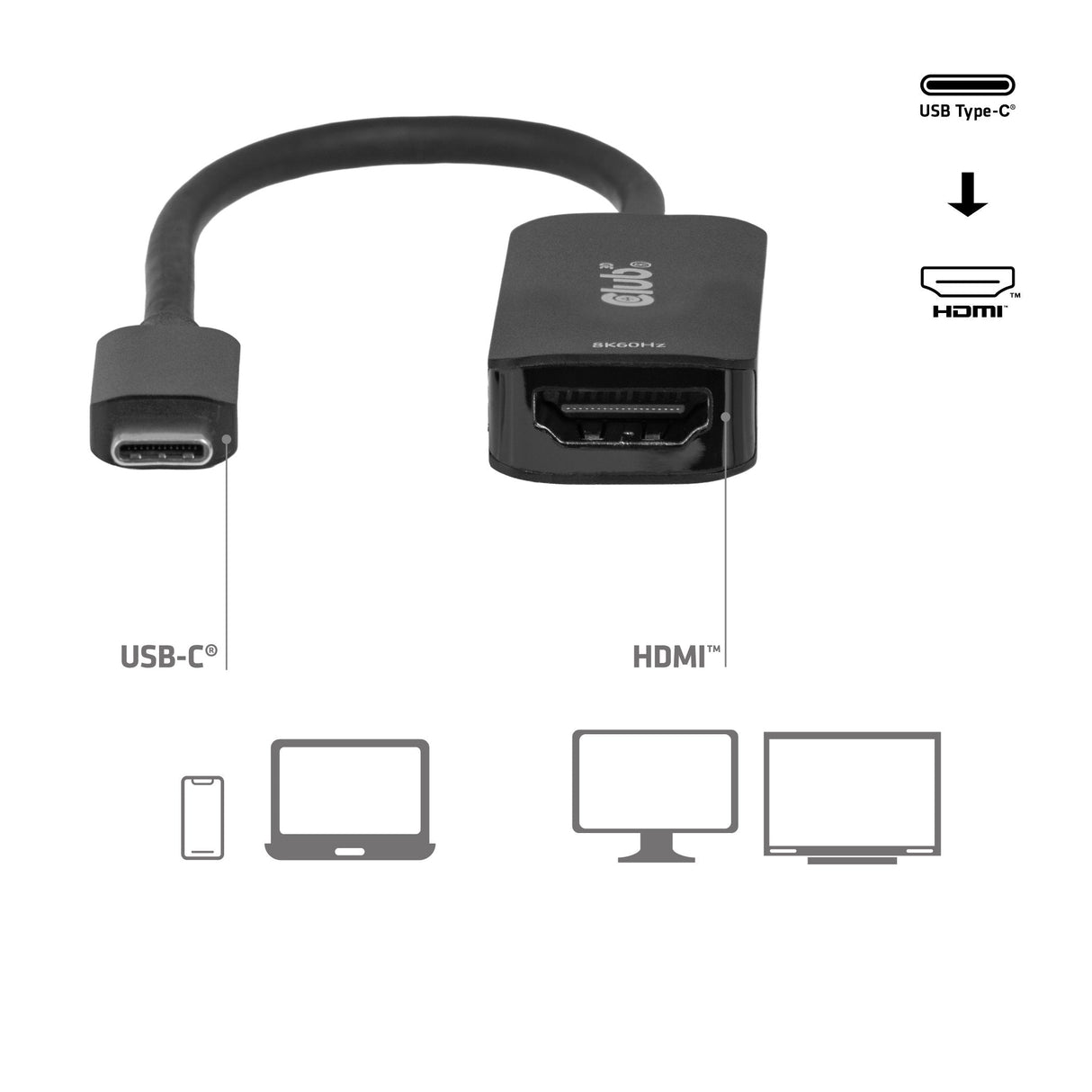 Club3d Adaptador Usb Typ C > Hdmi 2.1 8k Hdr10 Dp1.4 M H Retail