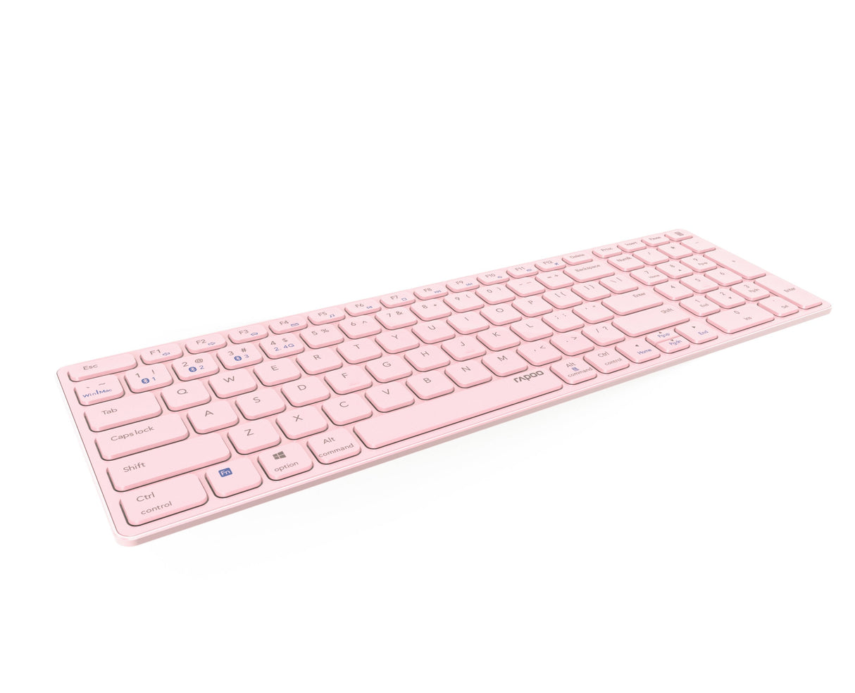 Teclado Rapoo Wireless Y Bluetooth E9700m Portugues 2.4ghz Bt 3.0 5.0 Diseã±O Ultrafino Bateria Rosa Base Aluminio Multi Mode