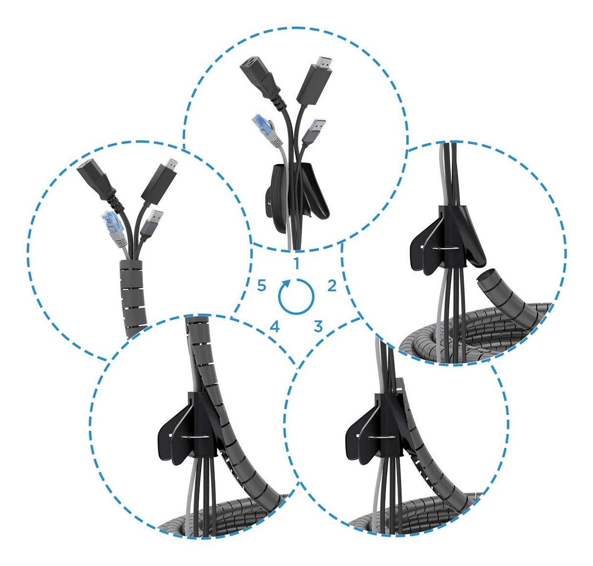 Aisens Organizador De Cable En Espiral 25mm, Negro, 6.0m