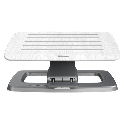 Fellowes Hana Reposapies - Ajustable En 2 Alturas - Superficie Inclinable Y Rotatoria - Base De Metal Antideslizante - Color Blanco