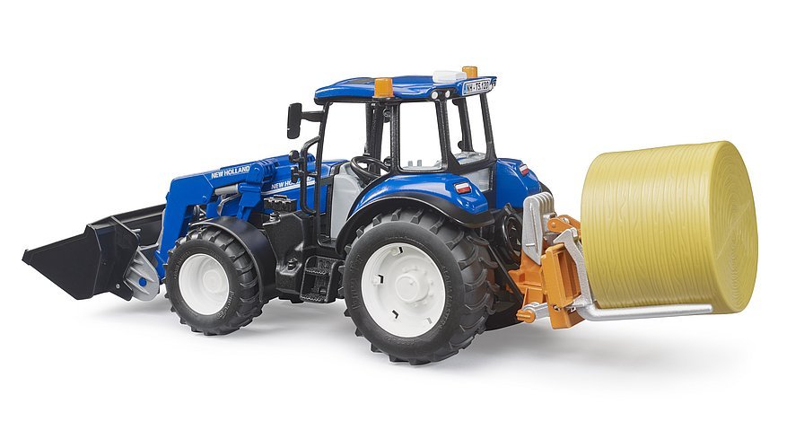 Bruder Bruder New Holland T5.120 Mit Frontlader, Ladekasten, Gabeln Und Rundballen 02187