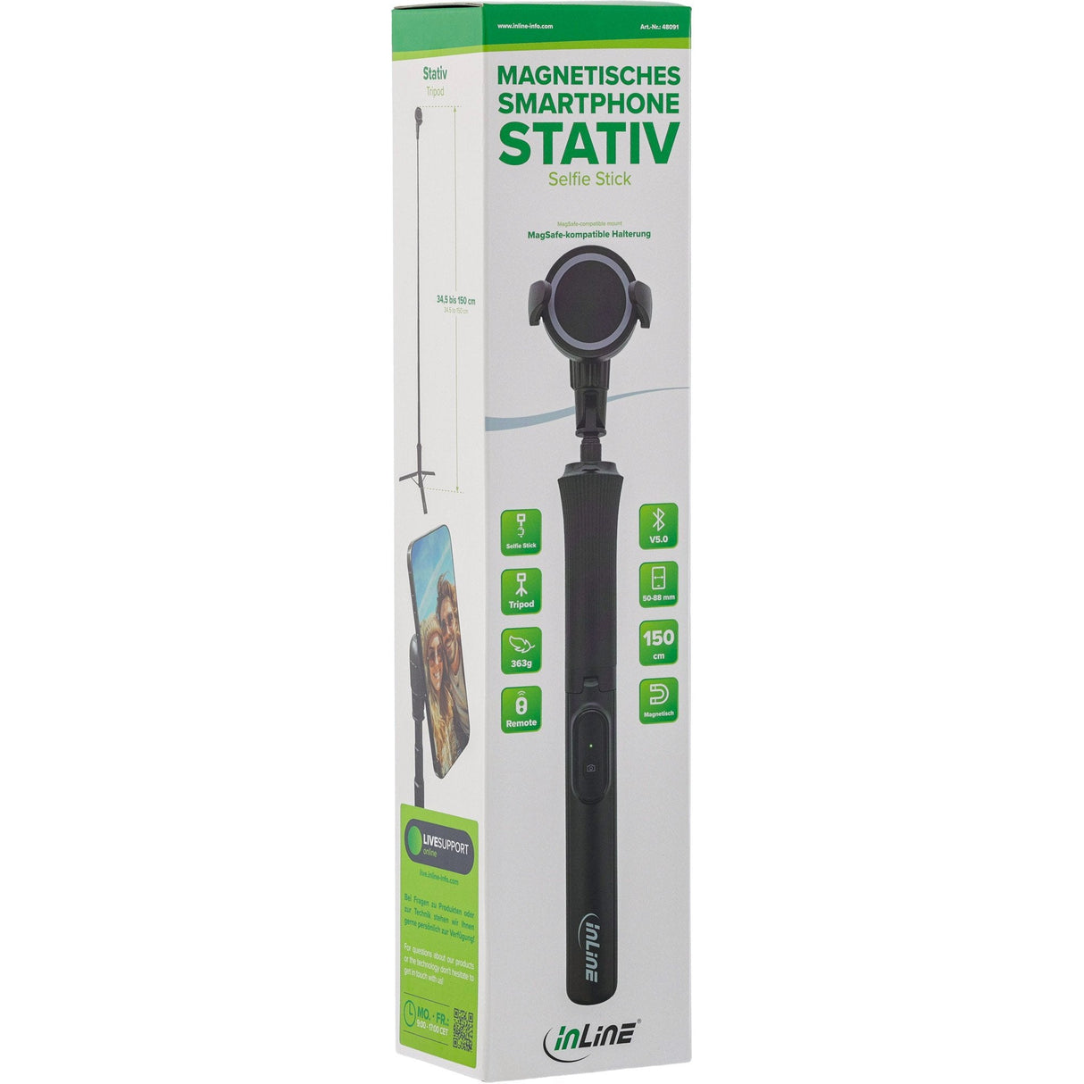 Trípode Magnético Para Smartphone Y Palo Selfie Inline®, Control Remoto Bluetooth.