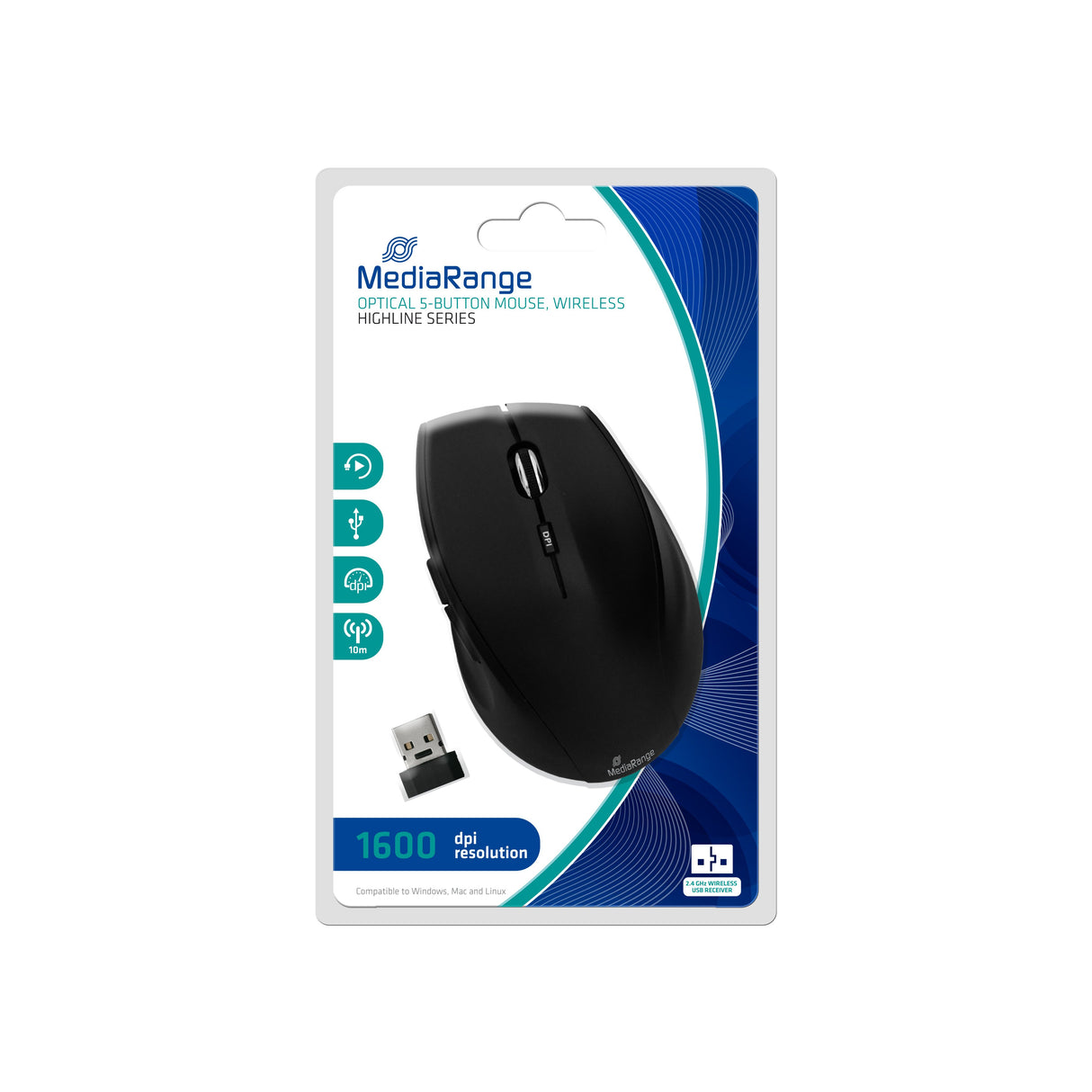 EAN 4260459611677 - MediaRange MROS208 ratón Oficina mano derecha RF inalámbrico Óptico 1600 DPI imagen 1