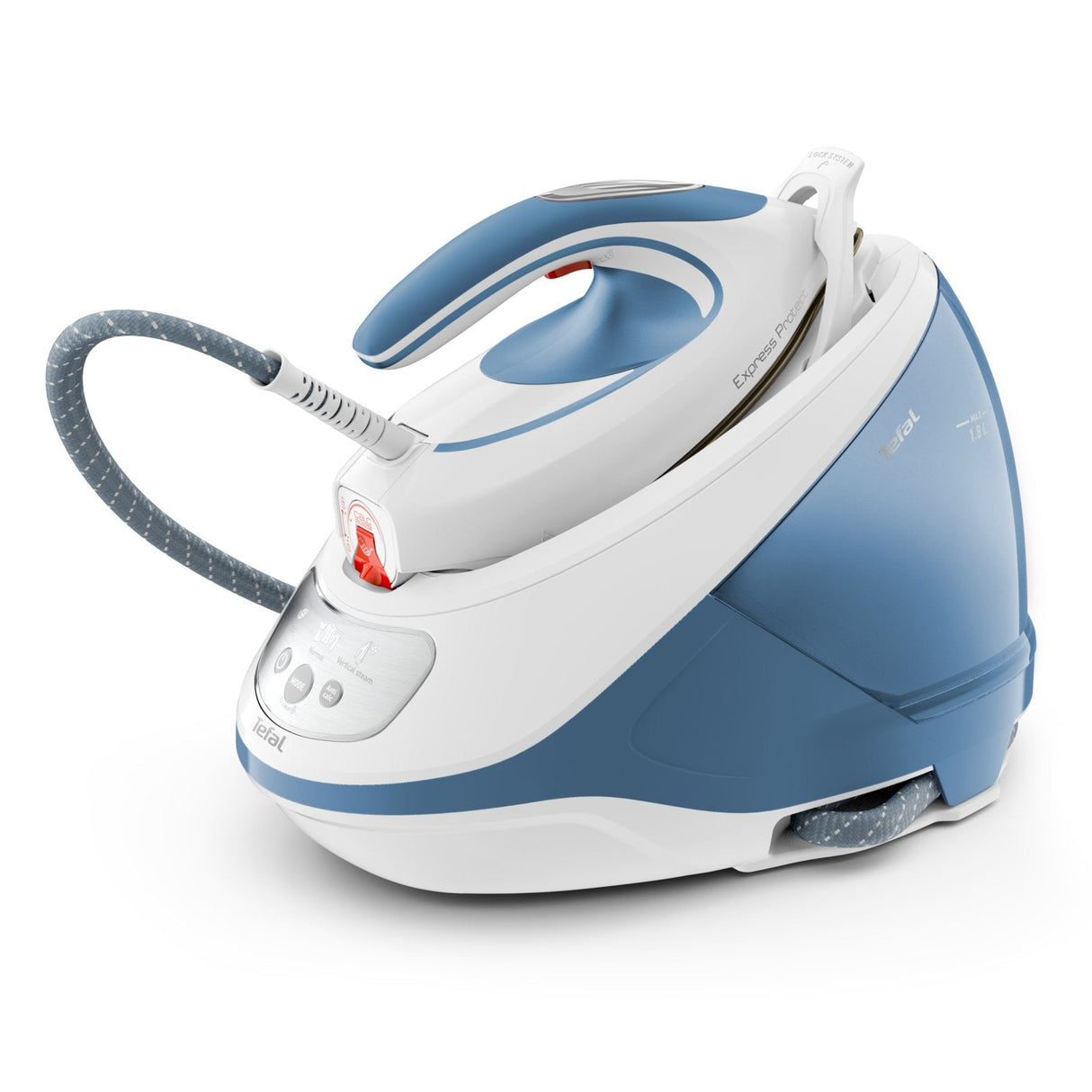 Tefal Express Protect Sv9202e0 Estación Plancha Al Vapor 2800 W 1,8 L Durilium Airglide Autoclean Soleplate Blanco, Azul, Estación De Planchado A Vapor Blanco/Azul, 2800 W, 130 G/Min, Durilium Airglide Autoclean Soleplate, 7,5 Bar, 1,8 L, 5