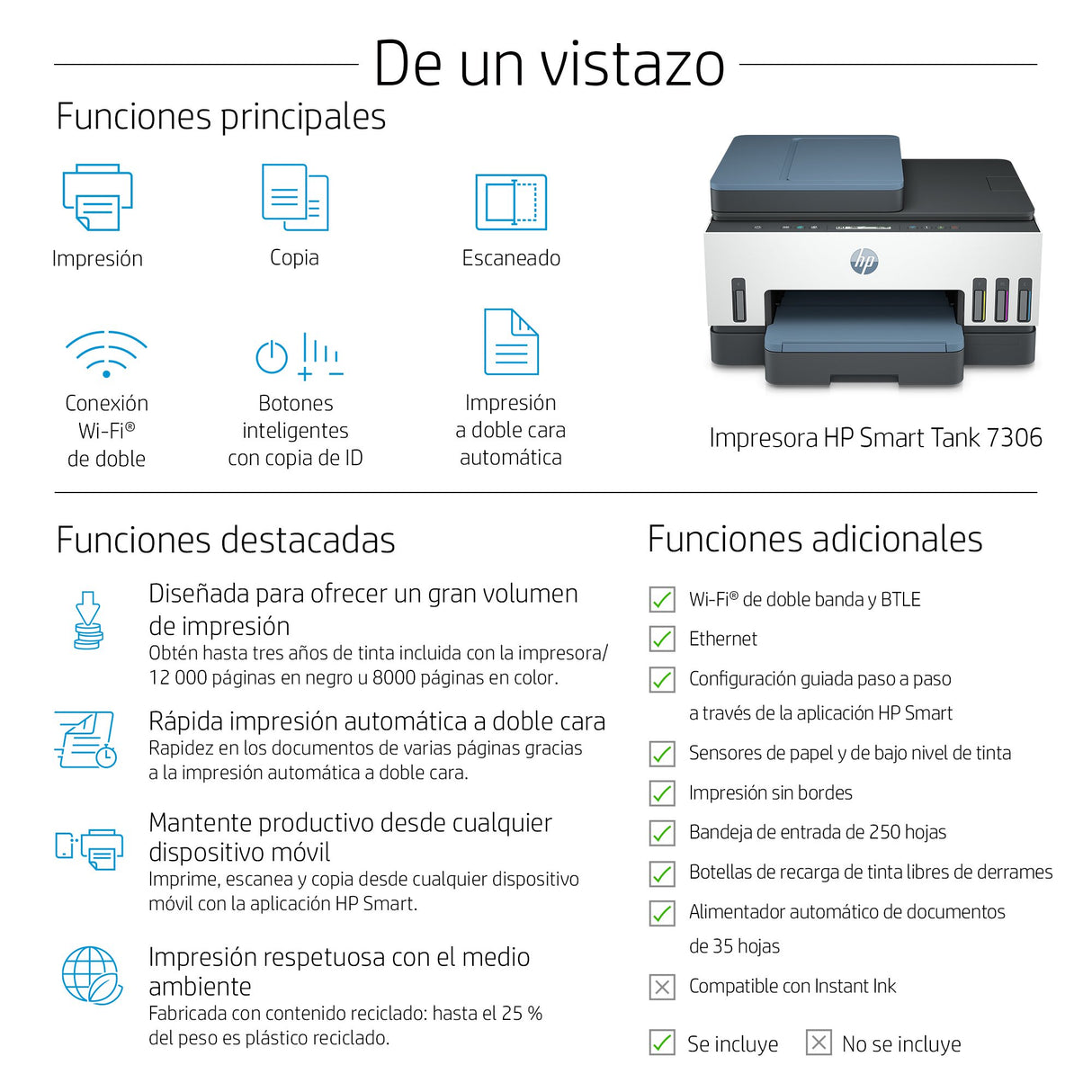 EAN 0195908302520 - HP Smart Tank 7306 All-in-One Printer Inyección de tinta térmica A4 4800 x 1200 DPI 15 ppm Wifi imagen 4