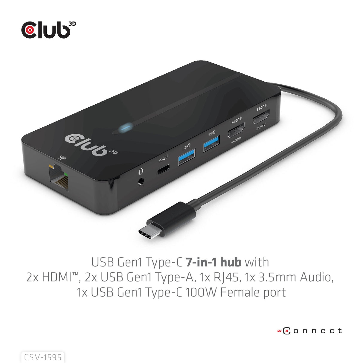Club3d Usb-7-In1-Hub Usb-C > 2xhdmi/2xusb/Rj45/Usb-C 100w Retail