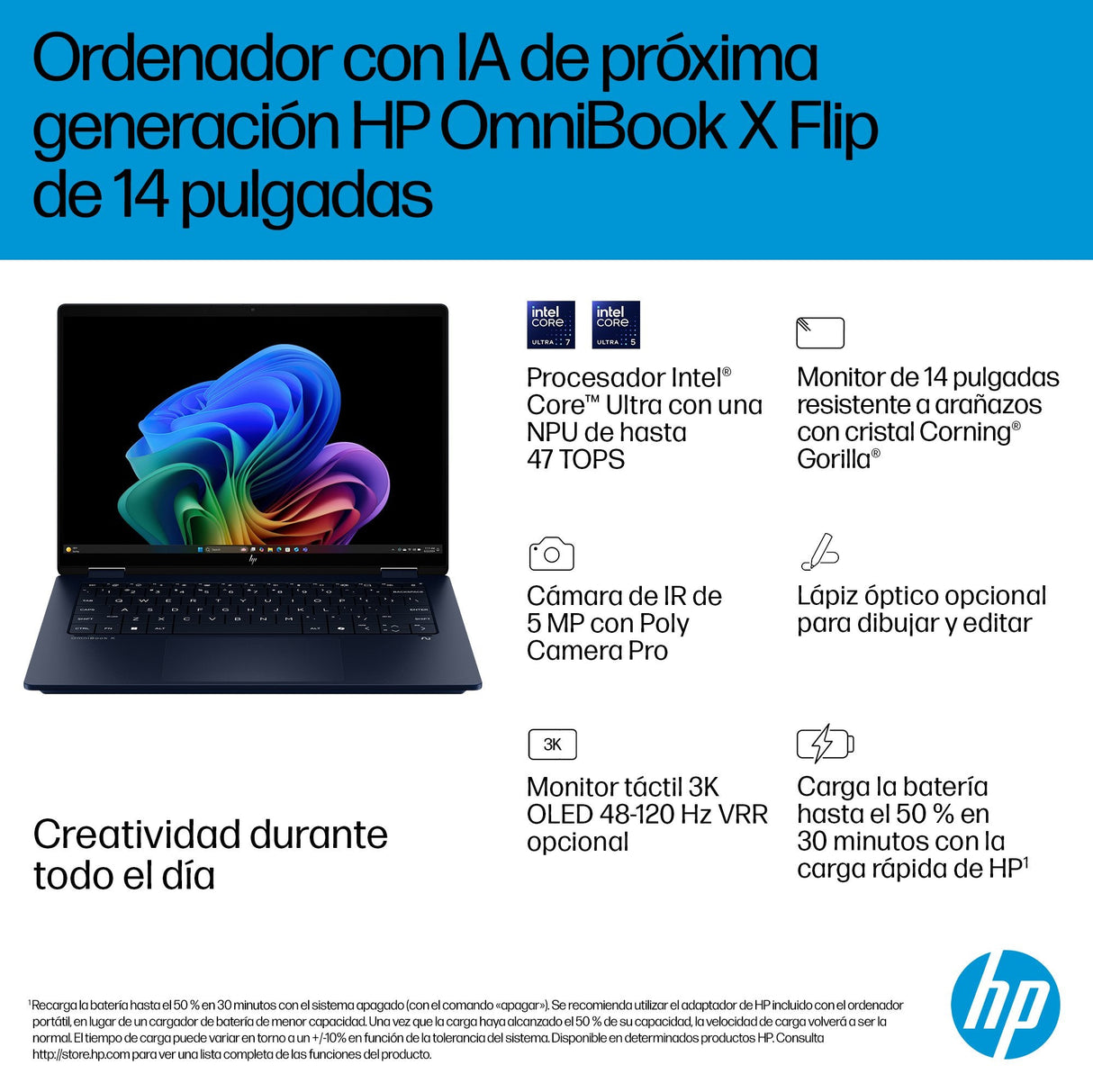 Portátil Hp Omnibook X 14-Fm0009ns U7-258v-Evo 32gb 1tb 16" W11h Blue