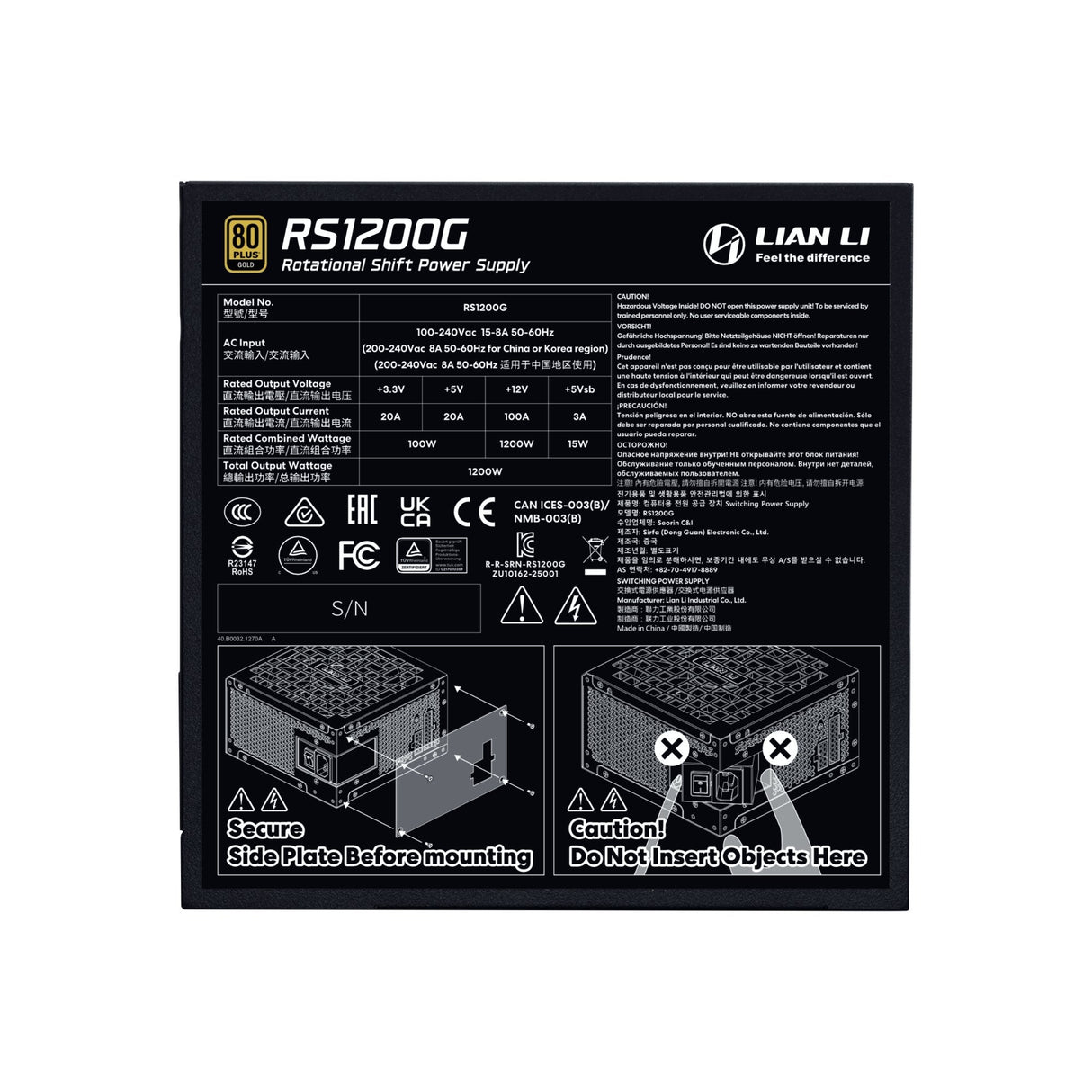 Power Supply Lian Li Atx Pc 100 - 240 V 1200 W G9p.Rs1200g.Bh00.Eu