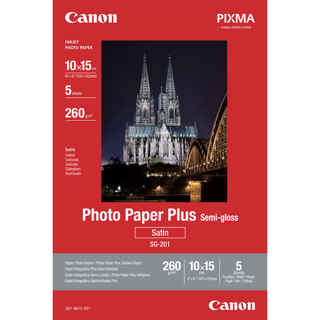 Canon Photo Paper Plus Sg-201satinado Semibrillante260 Micrones100 X 150 Mm260 G/M5 Hoja(S) Papel Fotogrfico Brillantepara Pixma Ip3680, Ip4820, Ip4850, Mg8250, Mp198, Mp228, Mp245, Mp252, Mp258, Mp280, Mp476