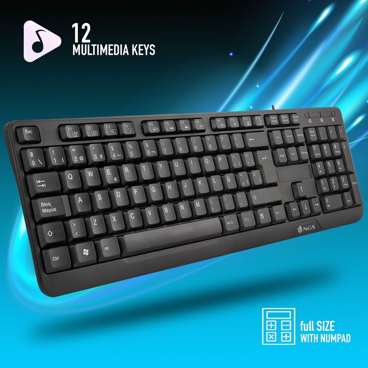 Teclado Italiano Ngs Funkyv3, Qwerty, It Usb Negro
