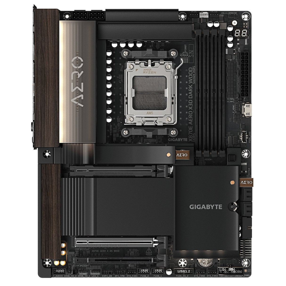 Placa Base X870e Aero X Dk Wood Gigabyte Am5 / Ddr5 Hasta 256gb / 2× Pcie 5.0 + 4× M.2 / Wifi 7 + Lan 5gbe / Atx