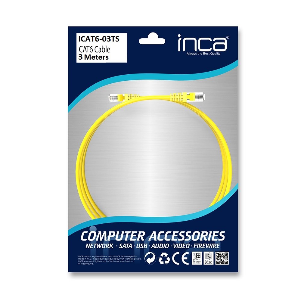 Inca Cable De Red Icat6-03ts Rj45 Cat6 Utp Amarillo 3.0m Retail