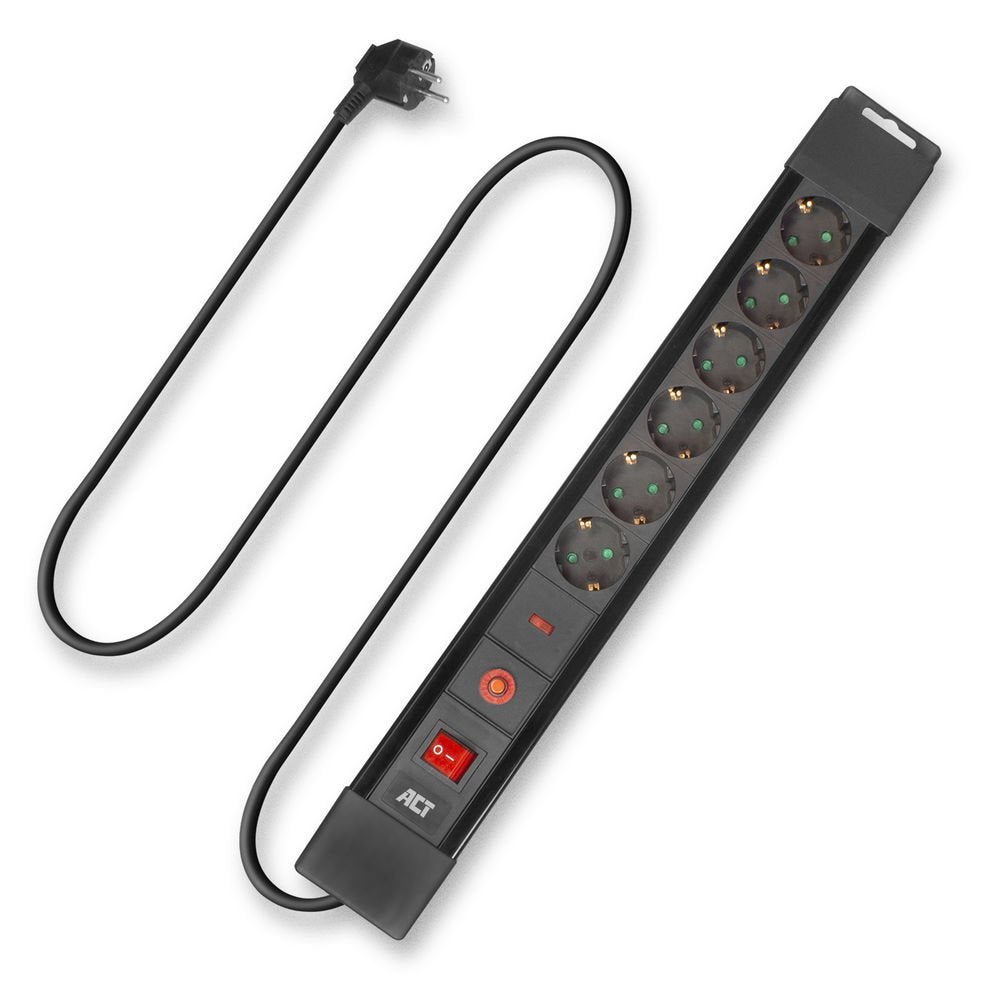 Regleta De 6 Tomas Con Interruptor Negra 1.50 M Act Protegido Contra Sobretensiones 16a 3500w
