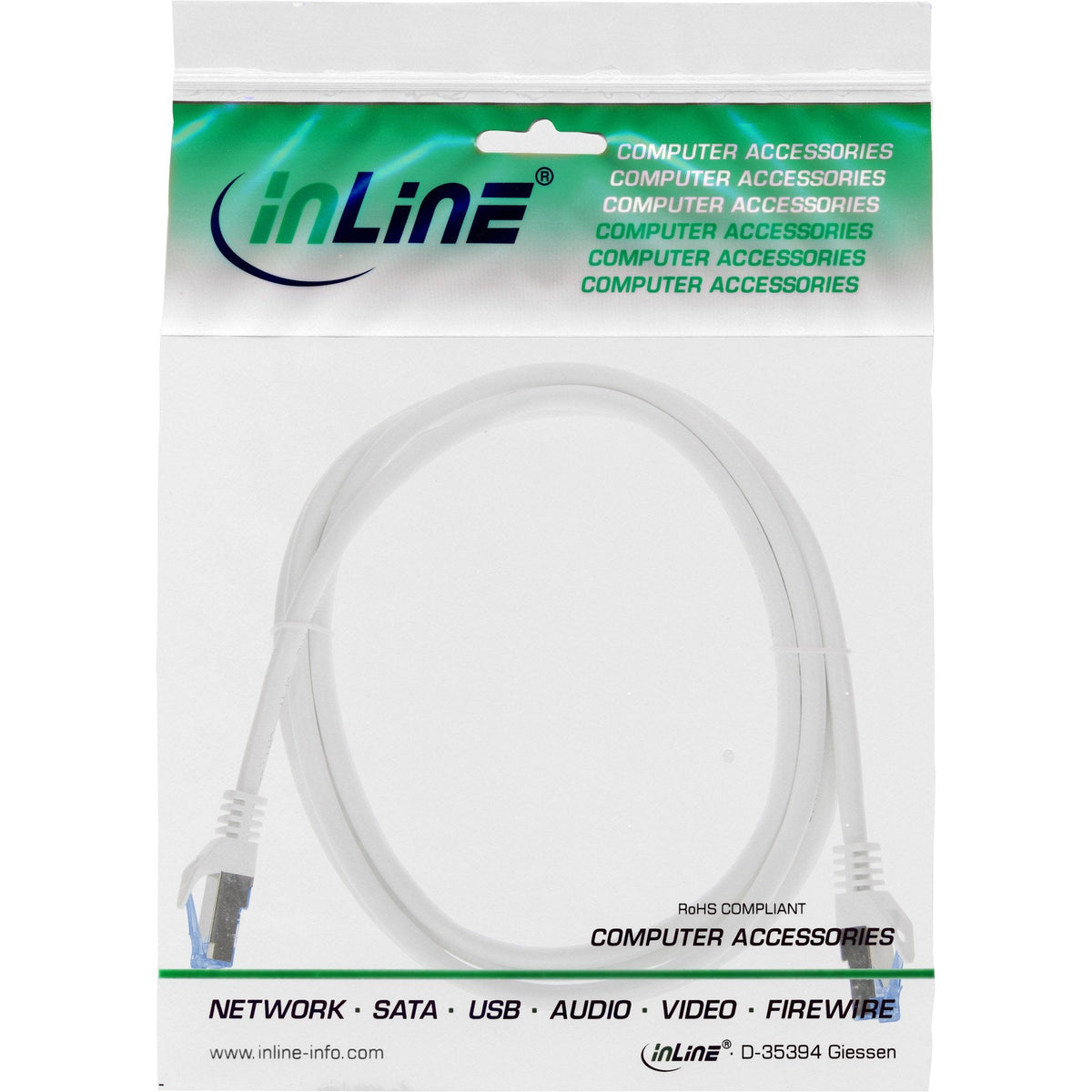 Inline® Patch Cable, Cat.6a, S/Ftp, Tpe (Lszh), Cca, White, 1m