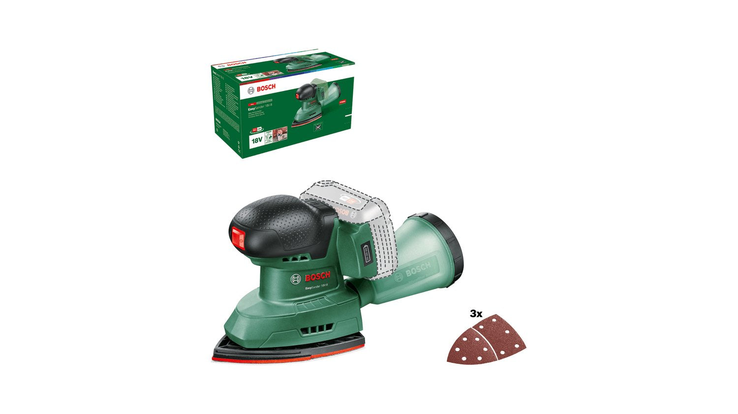 Bosch Bricolaje Y Jardín Lijadora Múltiple Inalámbrica Easysander 18v-8 Verde/Negro, Sin Batería Ni Cargador, Power For Alliance