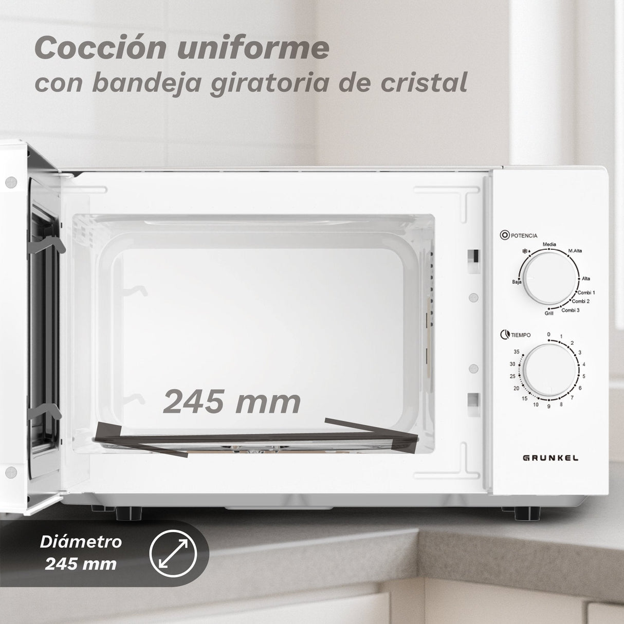 Microondas Grunkel Mwg-25grill 850w Capacidad 25l Funcion Grill Blanco