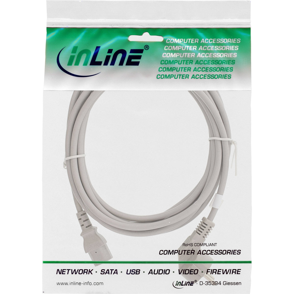 Cable De Alimentación Inline Tipo F En Ángulo Según Iec C13 Gris 1,5 M