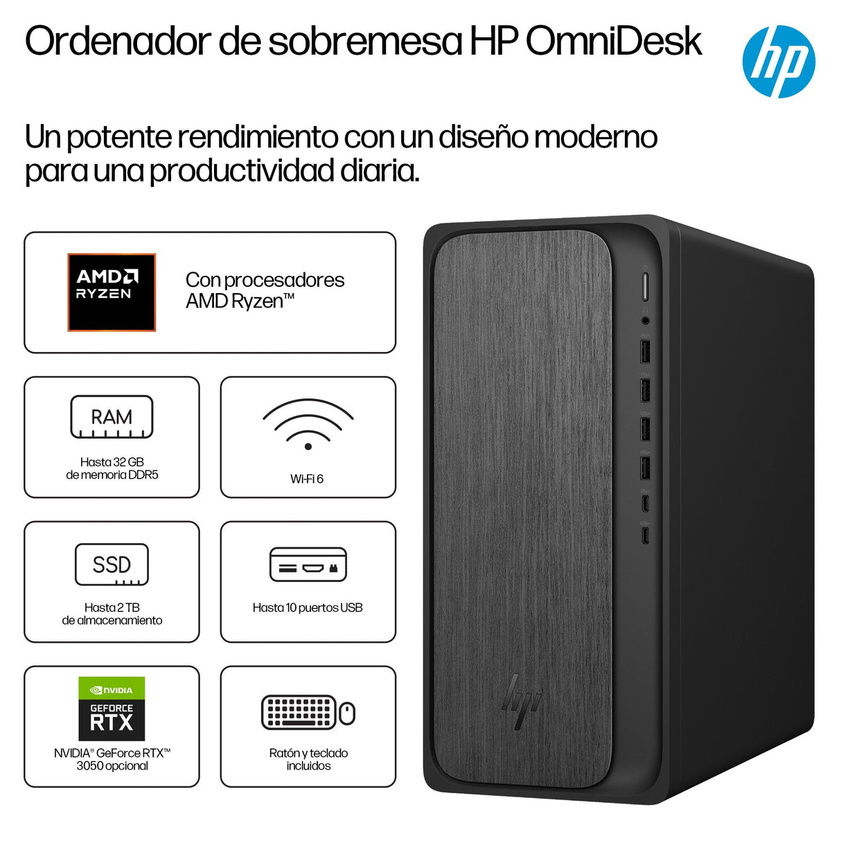 Pc Hp Omnidesk M02-0012ns Rayzen 5-8500g 16gb 1tb W11h Gris