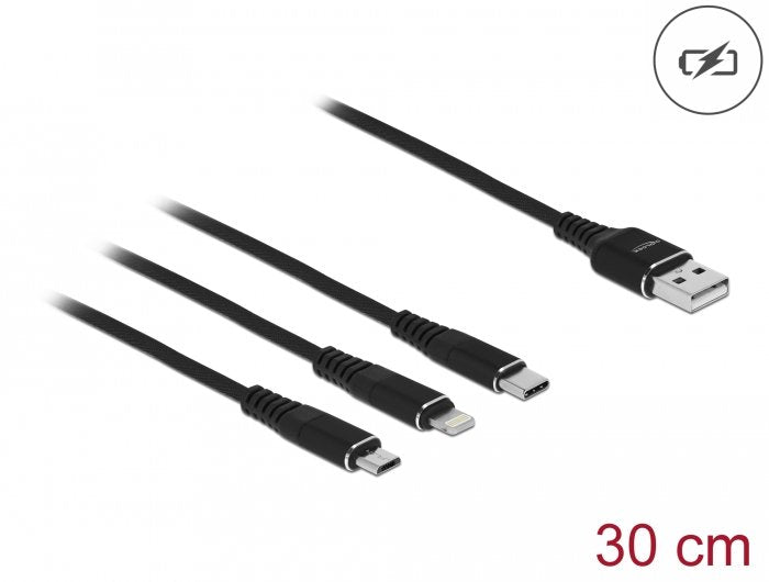 Delock Cable Usb 3 In 1 Para Lightning/Microusb/Type-C 30 Cm Negro