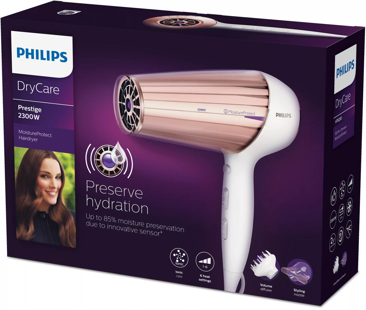EAN 8710103666011 - Philips MoistureProtect HP8280/00 secador 2300 W Púrpura, Blanco imagen 2