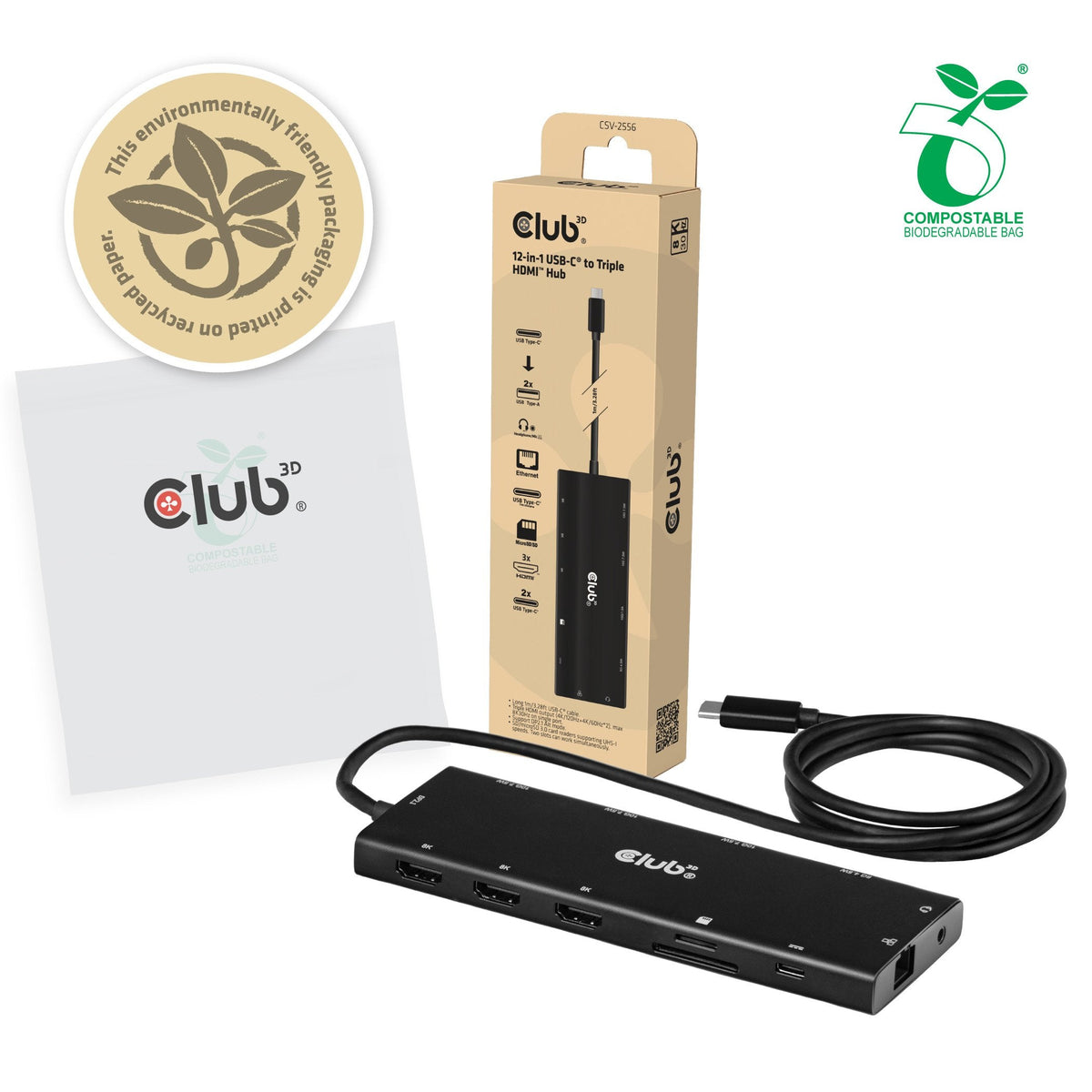 Club3d Usb-C 12in1-Hub >3xhdmi/3xusb-C/Usb/Lan 8k30hz Pd140w Retail