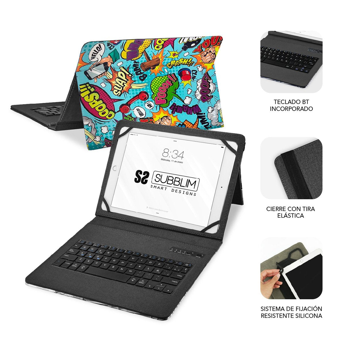 Subblim Keytab Pro Bluetooth Funda Tablet Con Teclado 10,1" Trendy Comic