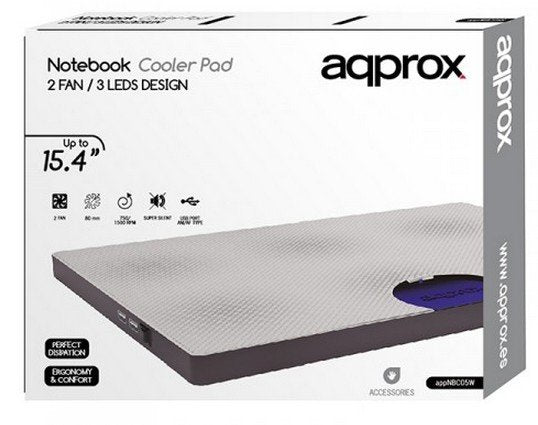 Approx Soporte Refrigerante Appnbc05w Para Portatiles Hasta 15.4' Con 2xventiladores 3xleds 2xusb Silencioso Blanco